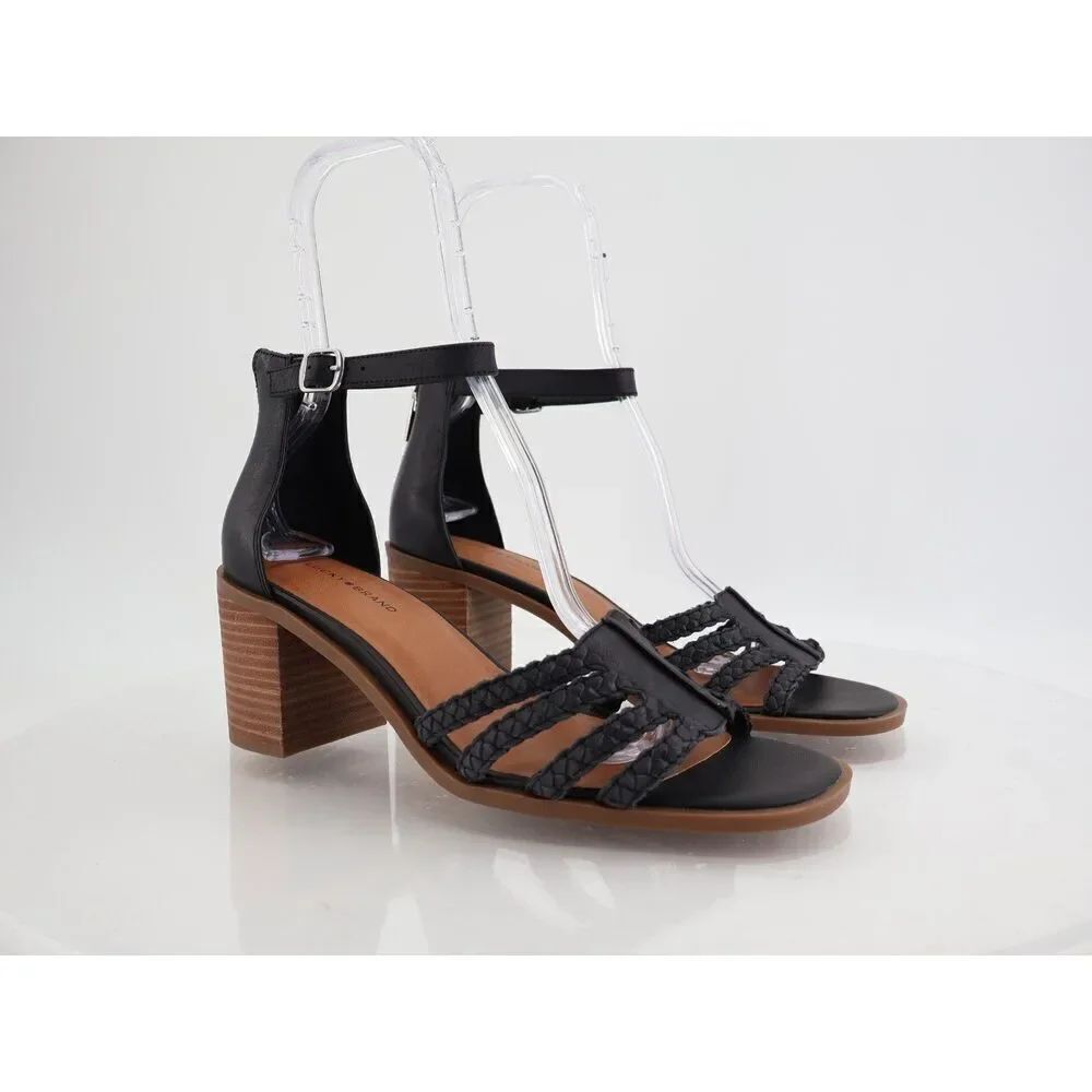 Lucky Brand Tasmina Women's Leather Ankle Strap Block Heel Black Size 11M